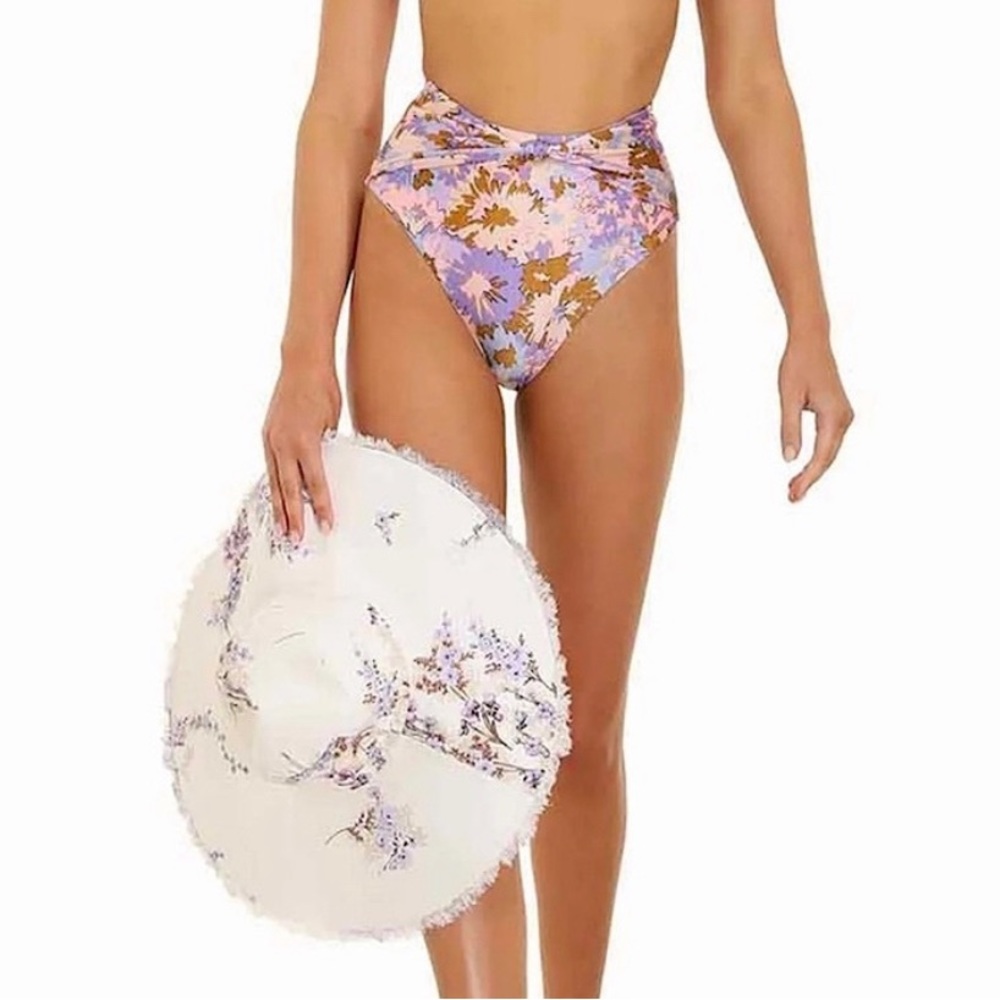 Zimmermann Bikini Bottoms Floral Print Knotted High Waisted Size 4-6